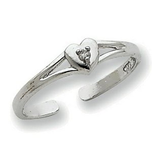 14k White Gold  01ct Diamond Heart Toe Ring