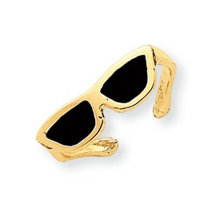 14k Yellow Gold Enamled Glasses Toe Ring