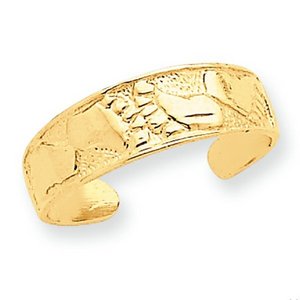 14k Yellow Gold Footprints Toe Ring