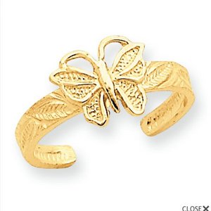 14k Yellow Gold Butterfly Toe Ring