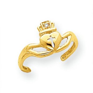 14k Yellow Gold Claddagh With  01 Ct Diamond Toe Ring