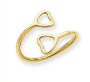 14k Yellow Gold Double Heart Toe Ring
