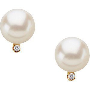 Freshwater Pearl   Diamond Earrings