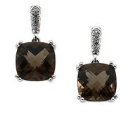 Genuine Checkerboard Smoky Quartz   Diamond Earrings