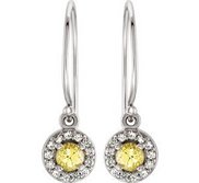 Halo Style Yellow and White Sapphire Dangle Earrings