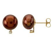 Freshwater Chocolate Pearl   Diamond Earrings