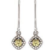 Halo Style Yellow and White Sapphire Dangle Earrings
