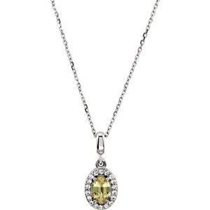Oval Halo Style Yellow and White Sapphire Pendant