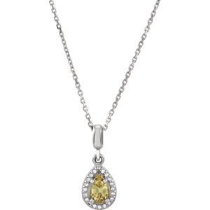 Pear Halo Style Yellow and White Sapphire Pendant