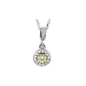 Round Halo Style Yellow and White Sapphire Pendant
