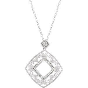 Sterling Silver Diamond Shape Diamond Pendant
