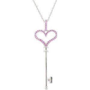 Genuine Pink Sapphire Heart Key Pendant