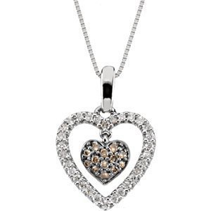 Brown and White Diamond Double Floating Heart Necklace