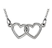 14K Gold Petite Double Heart Necklace with 18 inch Chain