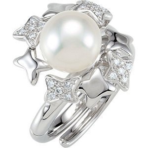 Freshwater Cultured Pearl   Diamond Hinged Two Finger Ring