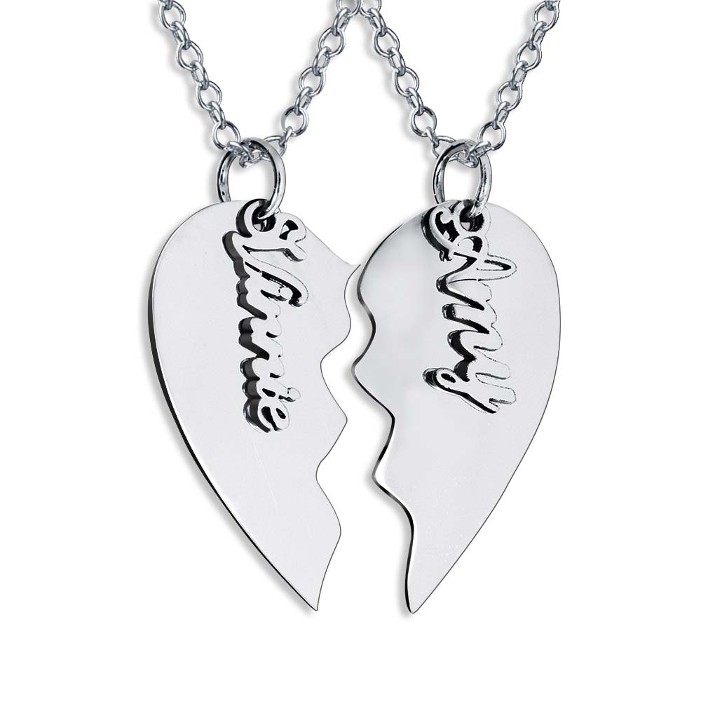 Personalized 2 Piece Couples Heart Necklace with Chains - PG100738