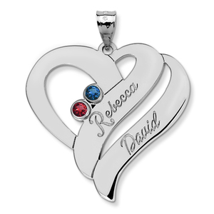Personalized Couple s Heart Pendant w  Birthstones