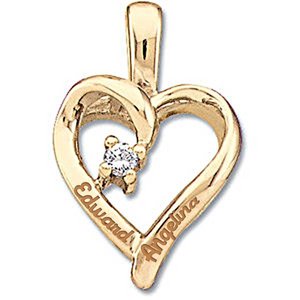 14K Personalized Couple s Heart Pendant w   02ct Diamond