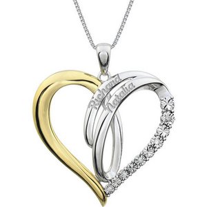 Two Tone Sterling Silver Heart Pendant w   03ct Diamonds