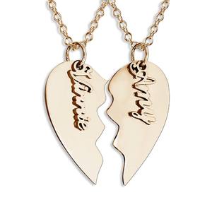 Personalized 2 Piece Couples Heart Necklace with Chains