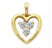 Personalized Sterling Silver Couple s Heart  Pendant w  Three CZ s