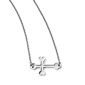 Stainless Steel Polished Sideways Cut out Cross Necklace
