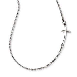 14k White Gold Small Sideways Curved Cross Necklace