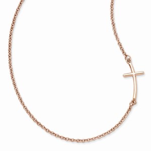 Sterling Silver Rose Gold plated Large Sideways Curved Cross Necklace