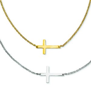 Stainless Steel Double Sideways Cross Layered Necklace