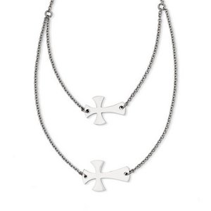 Stainless Steel Double Sideways Cross Layered Necklace