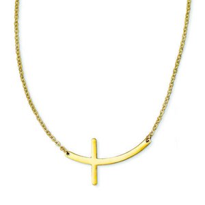 Stainless Steel Yellow Plated Sideways Cross 18in Necklace