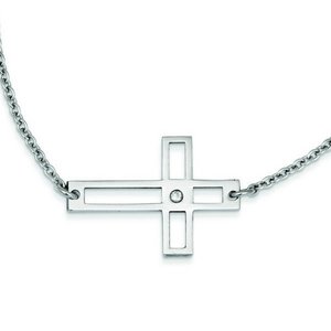 Stainless Steel Cross Cut Out Sideways Cross Necklace