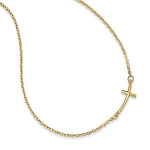 14k Yellow Gold Small Sideways Curved Cross Necklace