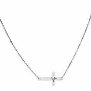 Sterling Silver Large Diamond Cut Sideways Cross Necklace