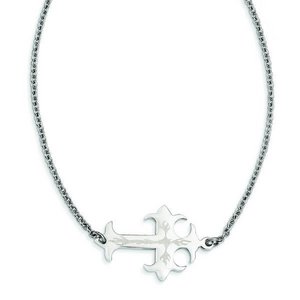 Brush and Polished Stainless Steel Sideways Cross Flames Necklace