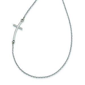 14k White Gold Large Sideways Offset Curved Cross Necklace
