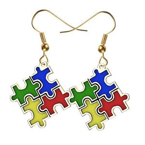 Autism Awareness Color Enameled Puzzle Piece Earrings