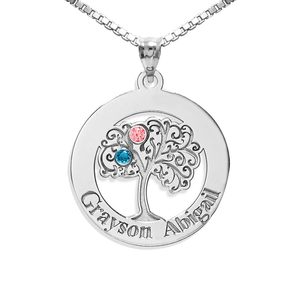 Personalized Family Tree Pendant with 2 Names and Birthstones