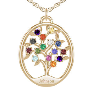 Personalized Family Tree Pendant with up to 15 Birthstones