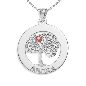 Personalized Family Tree Pendant with Name and Birthstone
