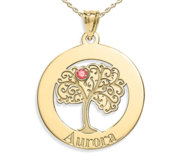 Personalized Family Tree Pendant with Name and Birthstone