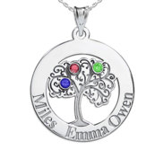 Personalized Family Tree Pendant with 3 Names and Birthstones