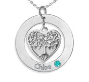 Personalized Heart Family Tree Pendant with Birthstone   Name  Includes 18 Inch Chain