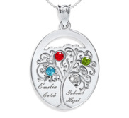 Personalized Family Tree Pendant with 4 Names and Birthstones  Includes 18 Inch Chain