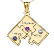 Personalized Family Three Piece Jigsaw Puzzle Pendant  Includes 18 inch Chain