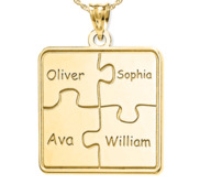 Personalized Family 4 Piece Puzzle Pendant   Includes 18 Inch Chain