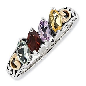 Sterling Silver   14k Four stone  Antiqued Mother s Ring