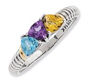 Sterling Silver   14k Gold Antiqued Mother s Ring w  Three Trillion Birthstones