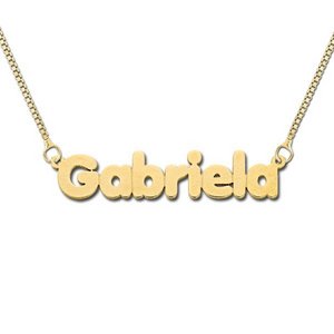 14K Yellow Gold  Block  Style Horizontal Name Necklace with Box Chain