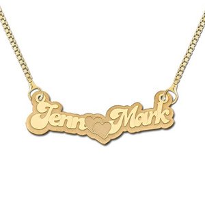 14K Yellow Gold Double Name  Name Necklace  with Box Chain